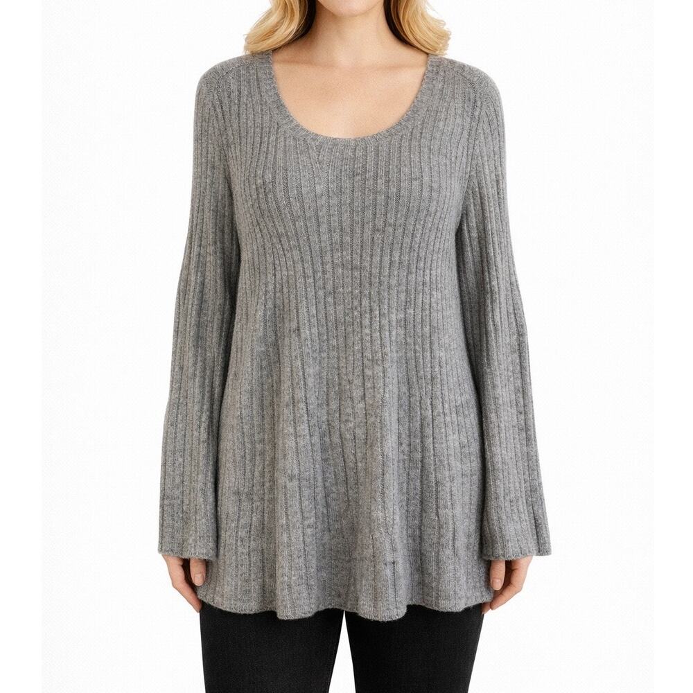 LC Lauren Conrad Gray Ribbed Knit Babydoll Sweater Size XL Cozy Soft Luxe Top